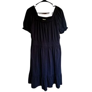 Black Short Sleeve Square Neck Midi Dress- Women's DownEast Size Large